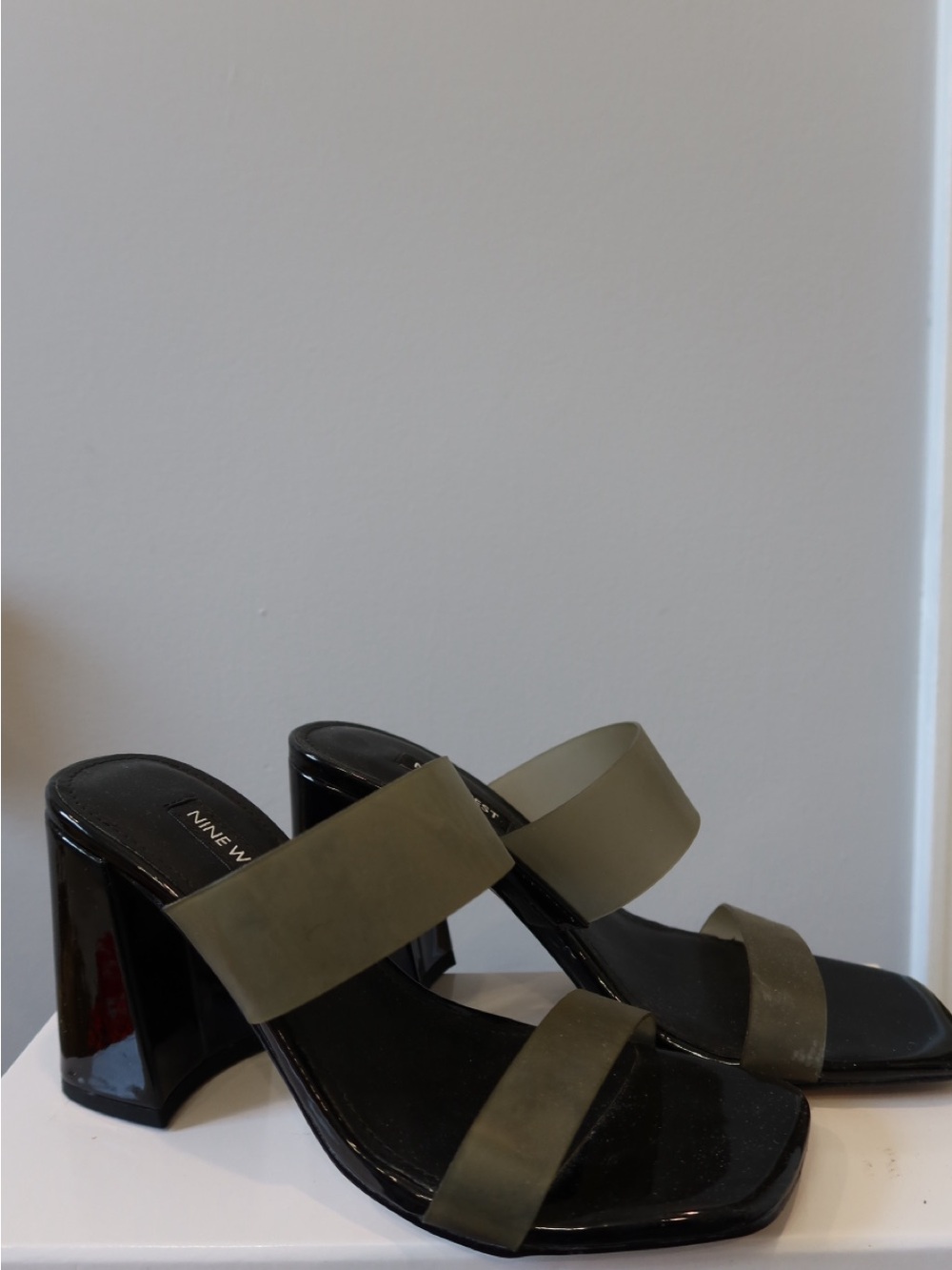 Nine West  Black Double Strap Block Heel Mules
